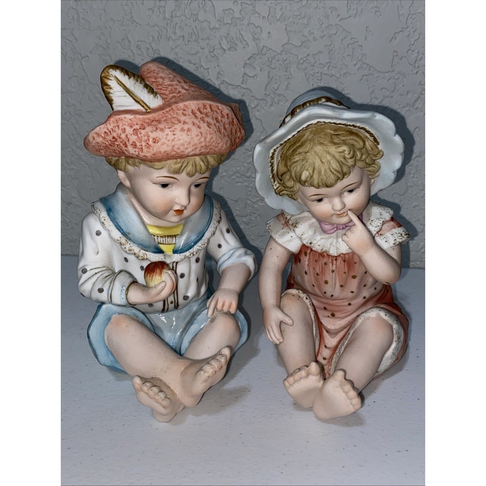 Vintage Bisque Piano Babies Boy Girl Andrea Sadek Figurines 7" Design 6162